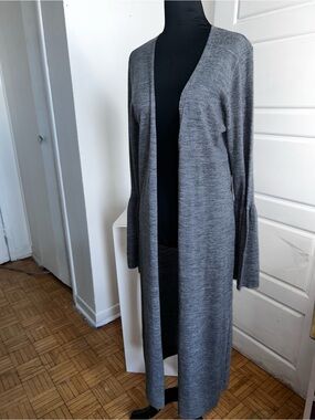 Cynthia Rowley 100% Extrafine Merino Wool Long Cardigan Grey L